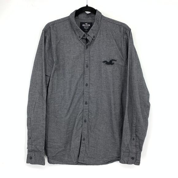 Hollister Epic Flex Stretch Button Front Long Sleeve Shirt Mens Size Large Gray - Picture 1 of 6